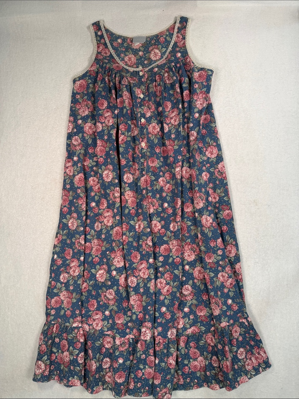 Vintage Heiress 100% Cotton Floral Nightgown with Lace Trim